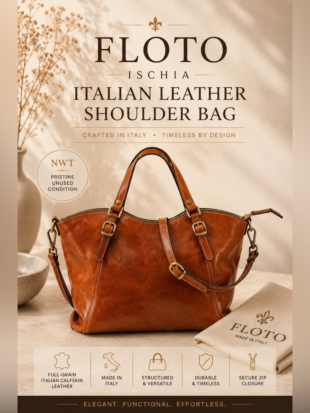 Floto Ischia Italian Leather Shoulder Bag NWT